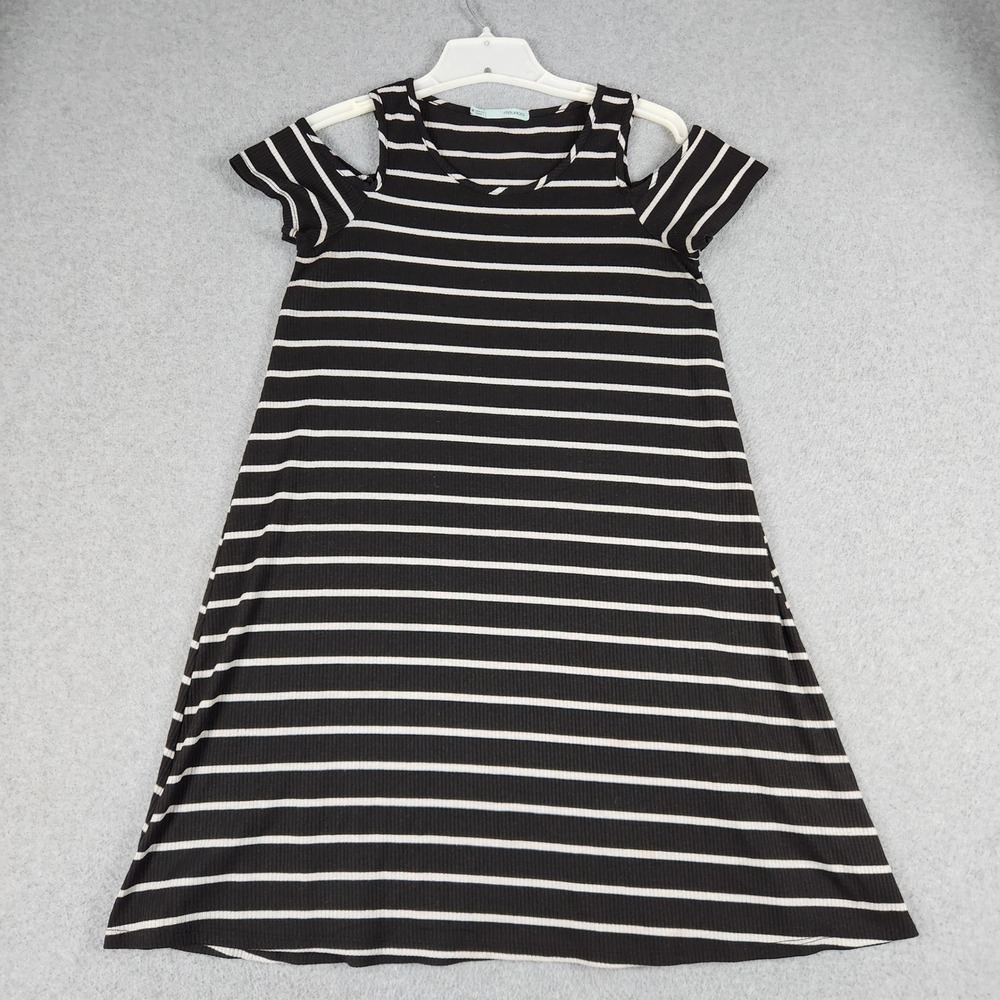 Maurices T Shirt Dress Womens Medium Black White Striped Chic Cold-Shoulder